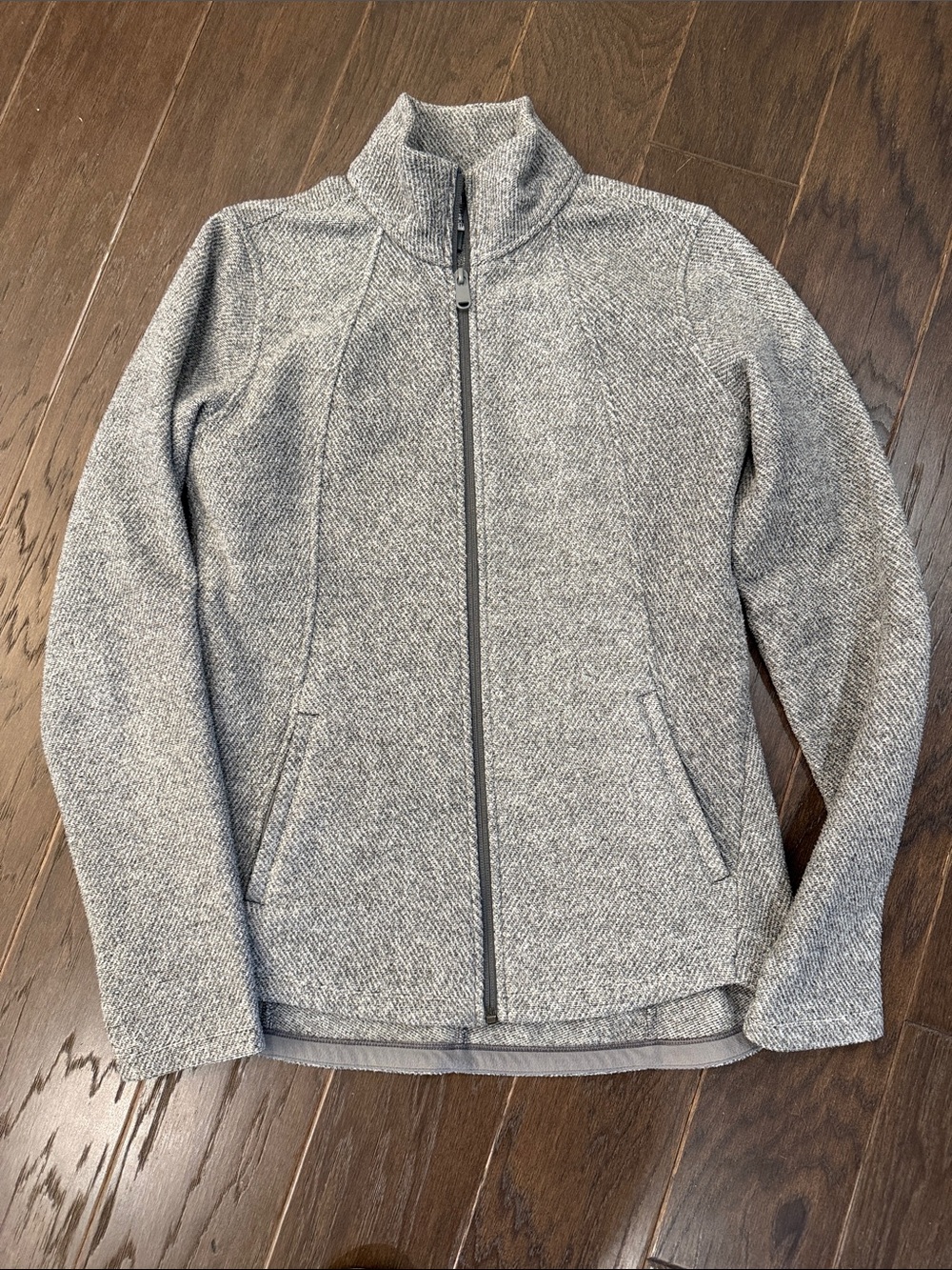 Athleta Stroll Heather Gray Full-Zip Knit Jacket